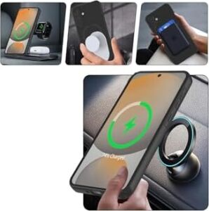 -  ile Uyumlu Galaxy S25 Fe Kılıf Magsafe ile Uyumlu Halkalı Extra Standlı Içi Kadife Yumuşak Renkli Silikon Kapak - Siyah