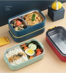 Beslenme Kutusu Iki Katlı - Paslanmaz Çelik - 1400ML (Kaşık ve Çatal) Lunch Box (Yeşil)