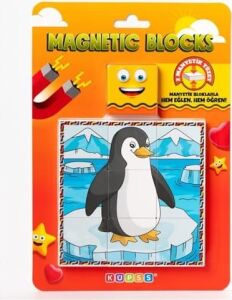 Manyetik Blok Çift Taraflı 9 Parçalı Mıknatıslı Penguen - Köpek Balığı Puzzle - 2 Görsel Yapboz