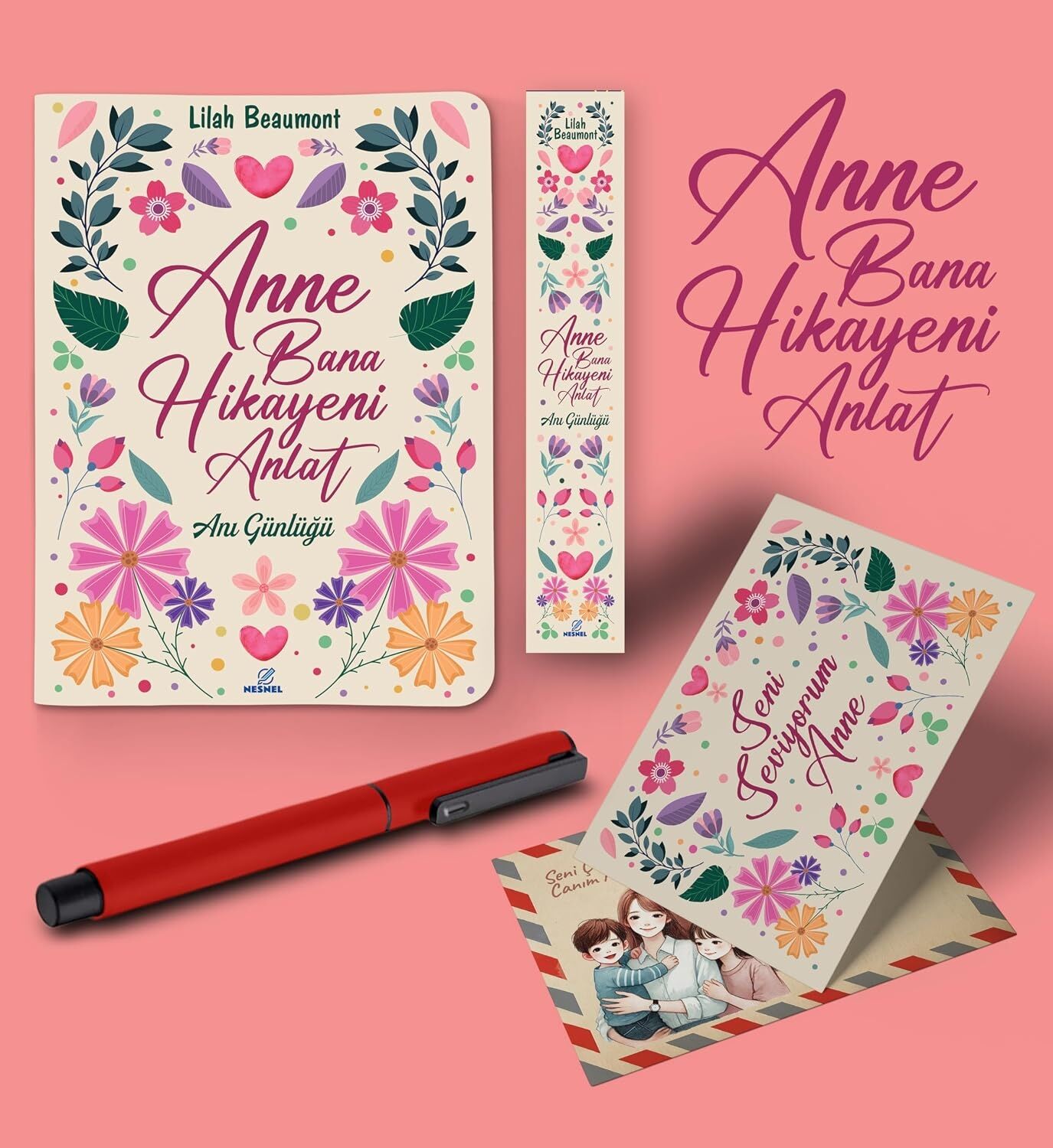 Anne Bana Hikayeni Anlat Ayraç Kartpostal Kalem - Kırmızı