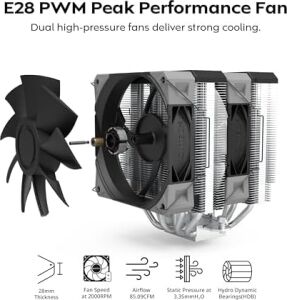 NX600 6 Isı Borulu ve Premium Üst Kapaklı Çift Kule Cpu Hava Soğutucu | 28MM E28 Pwm Premium Fan | Lehimli Bakır Taban | Üstün Isı Dağılımı | Tüm Intel ve Amd Soket Desteği | Siyah