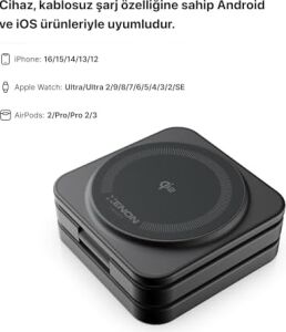 Xenon Smart Kablosuz Şarj Standı 3'ü Bir Arada Apple Iphone Airpods Watch Mag Safe ile Uyumlu Qi2 15W Hızlı Şarj Cihazı X6402