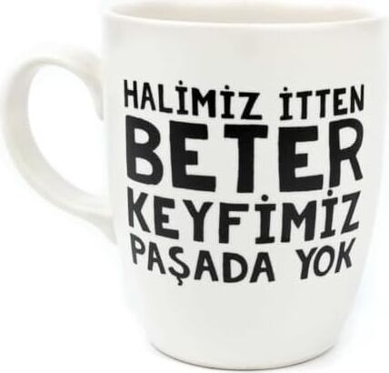 Halimiz Itten Beter Keyfimiz Paşada Yok Krem Oval Kupa - Hediye Seramik Kupa