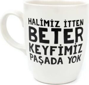 Halimiz Itten Beter Keyfimiz Paşada Yok Krem Oval Kupa - Hediye Seramik Kupa