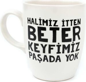 Halimiz Itten Beter Keyfimiz Paşada Yok Krem Oval Kupa - Hediye Seramik Kupa