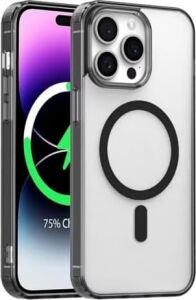 iPhone 15 Pro Magsafe Uyumlu Şeffaf Sert Telefon Kılıfı Manyetik Hizalama Ince Hafif Darbe Dayanıklı Kamera Korumalı Koruma Kapak Siyah