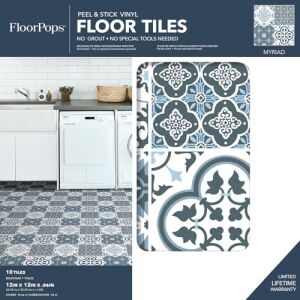 Floorpops Wallpops FP2951 Leyton Peel & Stick Floor Tiles Yer Karosu, Mavi