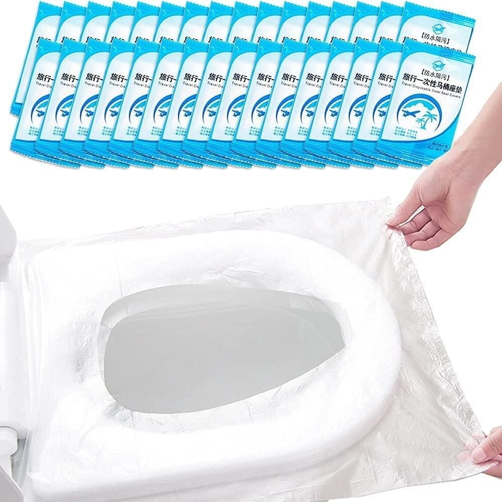 50'li Tek Kullanımlık Su Geçirmez Klozet Kapağı – Antibakteriyel Seyahat Tuvalet Örtüsü, Hijyenik Klozet Koruyucu Koltuk Pedi, Plastik Tuvalet Pedi, Otel, Avm, Kamp ve Dış Mekan Kullanımı