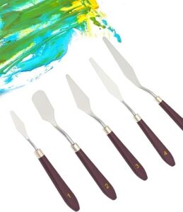 Palet Bıçağı 5 Parça Paslanmaz Çelik Spatula Seti, Kil Hamuru Pasta Krema Yağlıboya Için Ahşap Saplı Süsleme Şekil Verme ve Kazıma, Boya Araçları,mutfakta ve Diğer Hobi ve El Sanatları Için