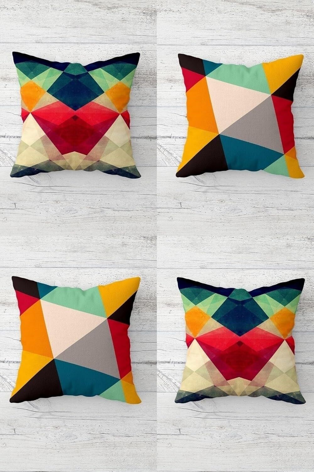 Geometrik Çizgiler ve Renk Bloklu Gizli Fermuarlı Kırlent Kılıfı Koltuk Yastık Kılıfı TAKIM(4ADET), Çok Renkli 45 x 45