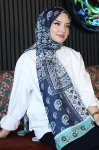 Desen Lacivert Soft Pamuk Şal Lacivert