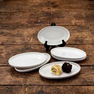 6'lı Porselen Küçük Boy Oval Tabak Seti - Minimalist Beyaz Sunum Tabağı Kahvaltılık Mezelik ve Sosluk Servis Takımı (16 x 9,7 x 2,2 Cm)