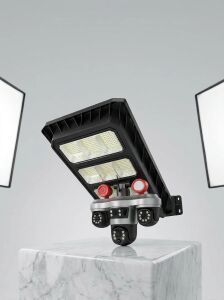 Güneş Enerjili 3 Lens Akıllı Güvenlik Kamerası LED Projektörlü Dış Mekan Koruma Sistemi