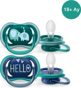 Ultra Air Emzik, 18 Ay+, Erkek Bebekler Için, 2’li Paket, Ortodontik Silikon, Geniş Hava Delikli, Mikrodalga Sterilize Edilebilir, Bpa Içermez, SCF349/18