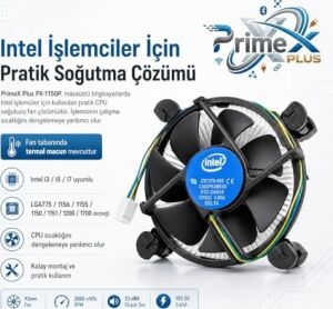 PX-1150P Intel Işlemci Fanı, I3 I5 I7 Uyumlu Cpu Soğutucu Fan, LGA775 1156 1155 1150 1151 1200 1700 Pin Işlemci Soğutucu, E97379-003 Intel Fan