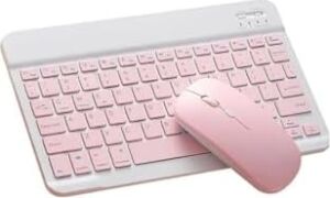 Mk-4 Kablosuz Ergonomik Apple-Android-Windows Manyetik Tablet Kılıf Uyumlu Klavye Mouse Kiti(Türkçe Q Klavye) (Pembe)