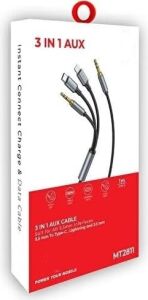 3in1 Type-C, Lightning ile Uyumlu To 3.5mm Örgülü Aux Kablosu 1m MT2811 (Tak Çalıştır)
