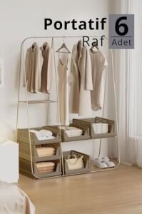 Mithra Life 6 Bölmeli Kayar Raf Organizer Dolap Içi Kıyafet Aksesuar Düzenleyici Bej 45X35 cm MIT1260