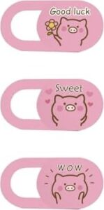 Kamera Kapatıcı Laptop Tablet Telefon Uyumlu Ultra Ince 0.7 mm Sürgülü Webcam Cover 3m Yapışkan Pembe Pig Desenli 3 Lü Set Çok Renkli