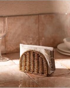 Boho El Yapımı Rattan Peçetelik - Masa Üstü ve Mutfak Için Doğal Hasır Peçete Tutucu, Bohem Ev Dekoru, Yarım Ay Tasarım Dikey Peçete Standı