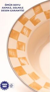 Beige Dama Desenli Emaye Çukur Makarna ve Salata Tabağı 24CM
