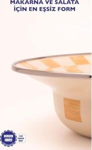 Beige Dama Desenli Emaye Çukur Makarna ve Salata Tabağı 24CM