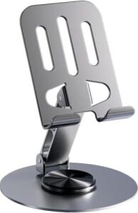 360° Döner Metal Telefon ve Tablet Tutucu Stand, Katlanabilir Teleskopik, Silikon Pedli, Kaymaz Tabanlı, Ev Ofis Seyahat Için Pratik Çözüm