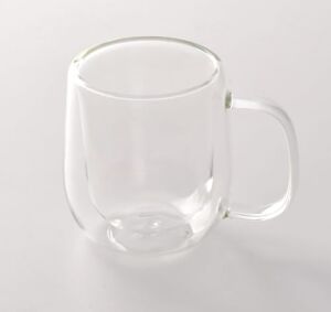 Çift Cidarlı Borosilikat Cam Kupa, Kulplu, Şeffaf, 250ML,