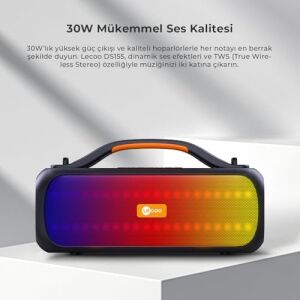 DS155 30W Kablosuz Bluetooth 5.0 Rgb Aydınlatmalı Ipx5 Suya Dayanıklı Tws Boombox Taşınabilir Hoparlör Siyah