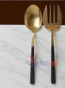 Büyük Boy Çelik Servis Kaşığı Servis Çatalı 27 cm 2li Set, Altın