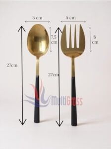 Büyük Boy Çelik Servis Kaşığı Servis Çatalı 27 cm 2li Set, Altın
