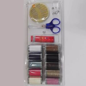 Temel Dikiş Seti, 10 Renkli Iplik Makarası, Makas, Iğne ve Mezura Içeren Mini Set