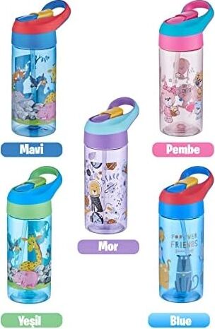 Fiftyfifty 500ML Tritan Kalın Pipetli Çocuk Okul Su Matarası Mavi