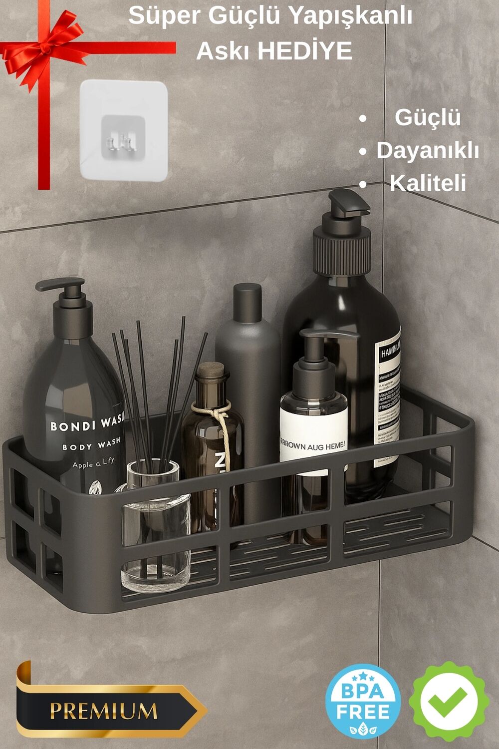 Banyo Düzenleyici Organizer Şampuanlık Havlupan Askısı Havluluk Siyah Banyo Duş Rafı Mutfak Rafı