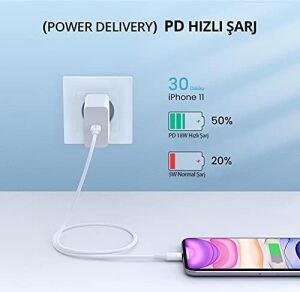 Type-C Lightning Mfi Lisanslı iPhone Hızlı Şarj Kablosu, Pd Uyumlu, 1 Metre, Beyaz