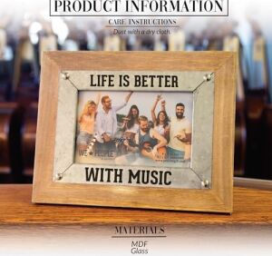 Pavilion Gift Company 67724 Life Is Better Music People 4 x 6 Mdf Şövale Arka Duvara Asılan Resim Çerçevesi, Kahverengi
