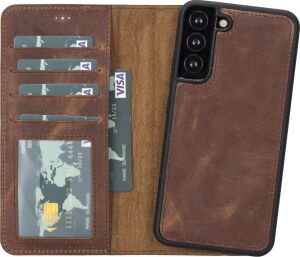 Samsung Galaxy S22 Plus Uyumlu Deri Cüzdanlı Kılıf Mwwn G2 Kahve