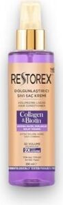 Restorex Collagen & Biotin Sıvı Saç Kremi – Durulanmayan, Dolgunlaştırıcı Etki, Kolajen & Biotin Içerikli, Anında Tarama & Parlaklık, 200 ml