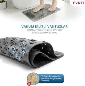 Vantuzlu Banyo ve Duş Kaydırmazı Duşa Kabin Küvet Içi Vantuzlu Banyo Duş Paspası (35X69 Cm) (Gri)