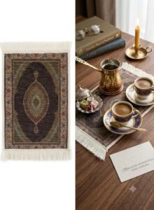 Bybars El Yapımı Osmanlı Desenli Mini Kilim 20X33 cm – Dekoratif Masa Üstü Kilim – Türk Motifli Geleneksel Ev Dekoru – Püsküllü Vintage Mini Halı (Çok Renkli Koyu Renkler Odaklı 7)