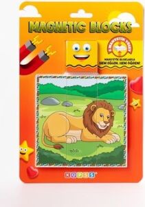 Manyetik Blok Çift Taraflı 9 Parçalı Mıknatıslı Puzzle 2 Görsel Aslan-Zebra Yapboz
