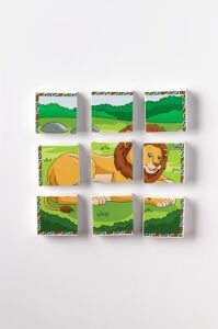 Manyetik Blok Çift Taraflı 9 Parçalı Mıknatıslı Puzzle 2 Görsel Aslan-Zebra Yapboz