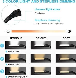 LED Kitap Okuma Işığı Esnek Kitap Boyun Işığı Ayarlanabilir Parlaklık Masa Lambası 3 Renk Okuma Işığı Bükülebilir Kollu Işık Tamir Için Uygun Gece Koşusu Yürüyüş Type-C Şarj Girişli Kamp Fh8