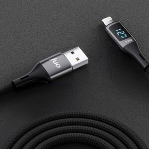 12W Dijital LED Ekranlı Usb-A To Lightning iPad Örgülü Hızlı Şarj ve Data Kablosu 2 Metre