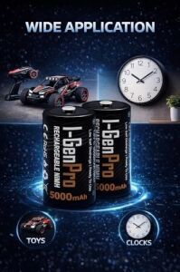I-Gen Batteries G32C 2’li Aa/aaa/c/d Pil Şarj Aleti + 2 Adet Pro HR14 C Orta Boy 5000 Mah 1.2V Ni-Mh Şarj Edilebilir Pil Seti