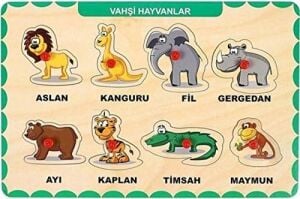 Ahşap Tutmalı Eğitici Yapboz Vahşi Hayvanlar Anaokulu Oyuncakları