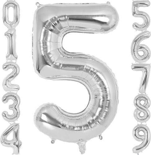 Xesha 5 Rakamı Doğum Günü Balonu Yaş Günü Gümüş Renk Uçan Balon 102 cm Doğum Günü ve Parti Dekorasyonu Büyük Boy Folyo Helyum Uçan Balon Yaş 5 Sayısı