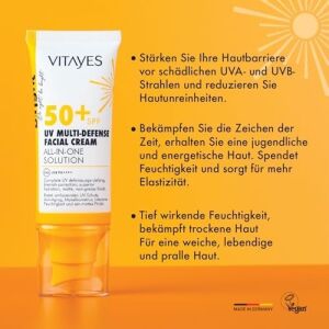 Vıtayes Yüz Güneş Kremi SPF50 Çok Fonksiyonlu Yüksek Uv Koruma Yaşlanma Karşıtı Nemlendirme Cilt Bakımı, 50 ml