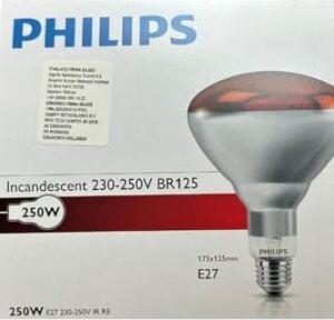250W Kızılötesi Infrared Hayvan Isıtma ve Fizik Tedavi Lambası, Kırmızı Işık, BR125