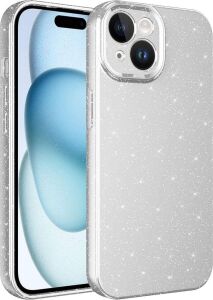 Apple iPhone 15 ile Uyumlu Z-Jelly Kılıf Kamera Korumalı Simli Işılıtılı Renkli Parlak Silikon Kapak-Silver